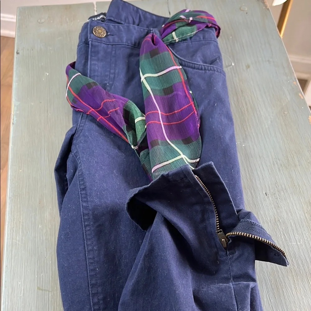 RALPH LAUREN Navy Pants with Plaid Belt